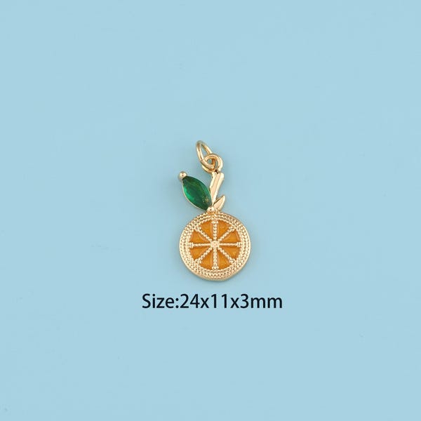 18K Gold Filled Enamel tangerine Pendant,tangerine Necklace,flower Charms,DIY Fruit Necklace Earrings Jewelry Making