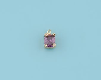 18K Gold Filled Birthstone Pendant,Crystal Rectangle Charm,Rectangular Pendant for DIY Jewelry Making, Bracelet Necklace Accessory