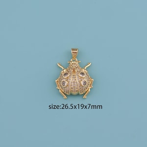 18K Gold Filled CZ Ladybird Pendant,Beetle Necklace, Insect Charms, Ladybug Charms,Coccinella Septempunctata Pendant DIY Gifts for Women