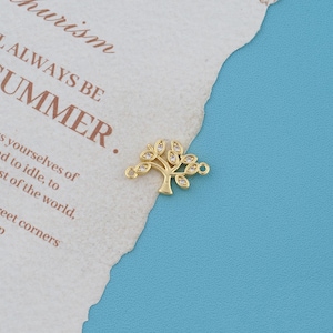 Lebensbaum-Anhänger aus 18-karätigem Gold, Zirkonia-besetzter Astanhänger mit Doppelschlaufen für DIY-Armbänder, Halsketten und Schmuckherstellung