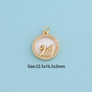 18K Gold Filled round swan Necklace, swan Pendant Enamel swan Jewelry,animal Necklace, Gift for Her
