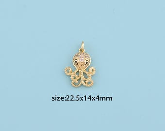 18K Gold Filled Octopus Pendant,Micropavé CZ Squid Pendant,Octopus Pendant,Sea Life Pendant,DIY Jewelry Supplies