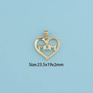 18K Gold Filled Heart Mom Pendant,Mom Pendant,Mom charm,Gift for Her,Valentine&#39;s Day Gift,DIY Jewelry Supplies