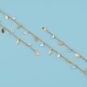1 meter 18K Gold Filled CZ leaf Shape Chain,leaf Chain,leaf chain,Chain for Necklace Bracelet,Bulk Chain for Jewelry Making