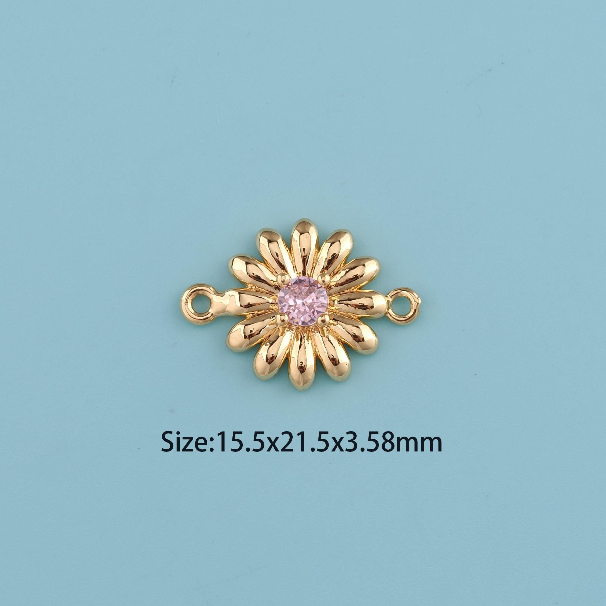 18K Gold Filled CZ Flower Connector Pendant,flower Necklace,flower