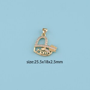 18K Gold Filled CZ heart Mom Pendant,Family Pendant,Mom arrow charm,Gift for Her,Valentine&#39;s Day Gift,DIY Jewelry Supplies