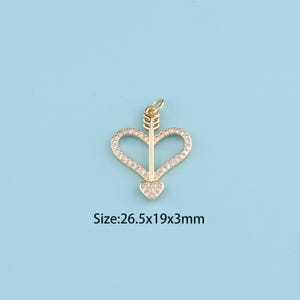 18K Gold Filled CZ Heart Pendant,heart Necklace,arrow Charms, Earrings Jewelry Making