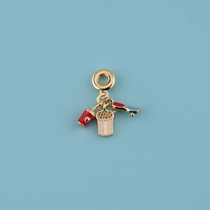 18K Gold Filled Enamel Popcorn Pendant,Popcorn Pendant,drinks charm,Gift for Her,Valentine&#39;s Day Gift,DIY Jewelry Supplies
