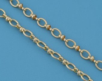 1 meter 18KGold Filled Bead Oval Link Chain, Metal DIY Jewelry Making Supplies, Spacer Bead Chain for Bracelet Necklace, Bulk Handmade Craft