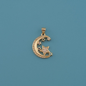 18K Gold Filled CZ Moon Pendant,Star Pendant,Star charm,Gift for Her,Valentine&#39;s Day Gift,DIY Jewelry Supplies
