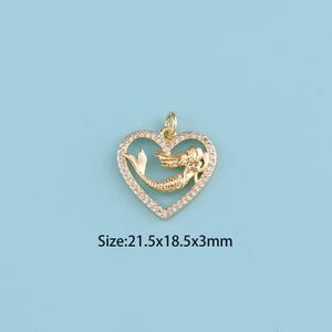 18K Gold Filled CZ mermaid Pendant,Heart Pendant,ocean charm,Gift for Her,Valentine&#39;s Day Gift,DIY Jewelry Supplies