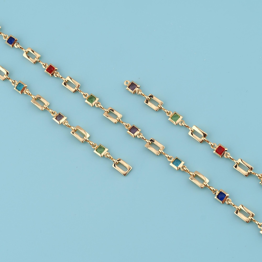 1 Meter 18K Gold Filled Rectangle Shape Chain,cz Chain,rectangle Chain ...