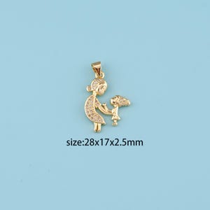 18K Gold Filled mother and daughter pendant,CZ mother&#39;s day gift Pendant,love Charm,DIY Jewelry Supplies