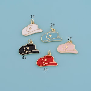 18K Gold Filled Enamel Cowboy Hat Pendant,Hat Charm,Western Cowboy Pendant, Cowboy Hat Necklace, DIY Jewelry Supplies