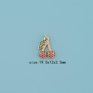 18K Gold Filled cherry pendant,CZ cherry Pendant,Dainty Cherry Pendant,Fruit Charms, DIY Fruit Necklace Earrings Jewelry Making