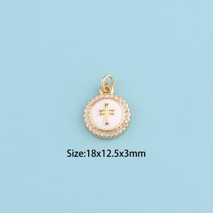 18K Gold Filled Round Enamel Cross Charm Pendant,Special Spiritual Present,Religion Pendant,Christian Faith Gift,DIY Jewelry