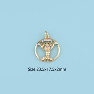 Colgante de langosta con circonita cúbica bañada en oro de 18 quilates, colgante de langosta, dije de langosta, regalo para ella, regalo de San Valentín, suministros de joyería DIY