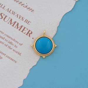 Runder Steinanhänger aus 18-karätigem Gold für die Schmuckherstellung, türkisfarbener Kompass-Münzanhänger mit Öse, Boho-Charms im westlichen Himmelsstil, DIY-Halskettenzubehör