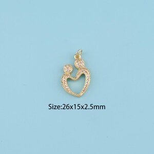 18K Gold Filled mother and daughter pendant,CZ mother&#39;s day gift Pendant,love heart Charm,DIY Jewelry Supplies