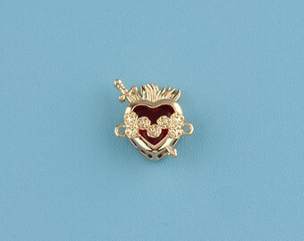 Conector de Sagrado Corazón relleno de oro de 18 quilates, dijes de Sagrado Corazón con espada, medallón religioso de Sagrado Corazón, conector de corazón de Sagrado Corazón
