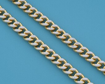 1 meter 18KGold Filled White Enamel Curb Link Chain, Enamel Coated Metal Chain, DIY Handmade Necklace Bracelet Jewelry Making Bulk Supplies