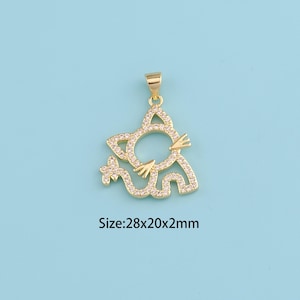 18K Gold Filled CZ cat Pendant,cat Pendant,cat charm,Gift for Her,Valentine&#39;s Day Gift,DIY Jewelry Supplies