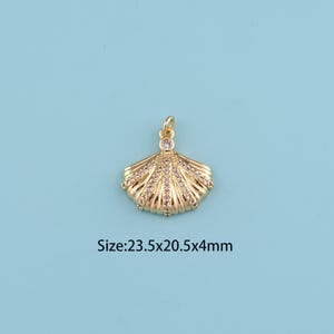 18K Gold Filled CZ shell pendant,Boho Beach Jewelry,Minimalist Coastal Gift,Summer Wedding Necklace,Charm for Jewelry Making