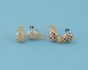 18Kゴールドフィルドパイナップルスタッドピアス1組、フルーツチャーム、女性用繊細なサマーピアス