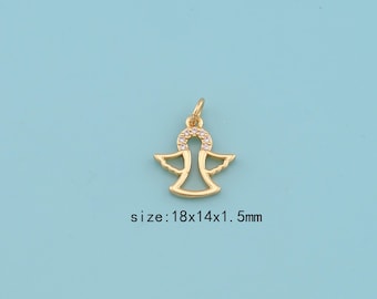 18K Gold Filled Angel Wings Charms,CZ Micro Pave Angel  charms,Angel Wings Charms DIY Jewelry Supplies