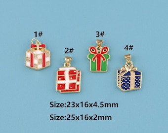18K Gold Filled CZ Gift Box Pendant,Christmas Gift Box Charm,Enamel Gift Box Charm DIY Bracelet Necklace Jewelry Making Findings Supply
