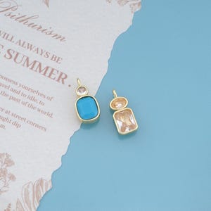 Charm rectangular de circonita cúbica chapado en oro de 18 quilates, colgante de doble piedra para la elaboración de collares y pendientes, accesorios para joyería DIY.
