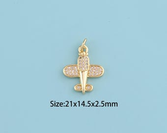 18K Gold Filled CZ Airplane Pendant,Airplane Shaped Airplane Pendant,aircraft charm,Gift for Her,Valentine's Day Gift,DIY Jewelry Supplies