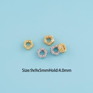 18K Gold Filled Round Flat Spacer Beads,Big Hole Flower round beads,CZ Flat Beads Charm Bracelet Necklace for DIY Jewelry Making Supply