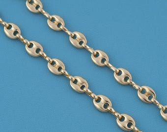 1 meter 18KGold Filled Oval Coffee Bean Link Chain, Flat Double Hole Metal Chain,DIY Handmade Necklace Bracelet Jewelry Making Bulk Findings