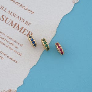 18K Gold Rondelle Spacer Bead, Colorful CZ Pave Wheel Charm for Bracelet Making, Luxury Eternity Crystal Bead, DIY Jewelry Supplies