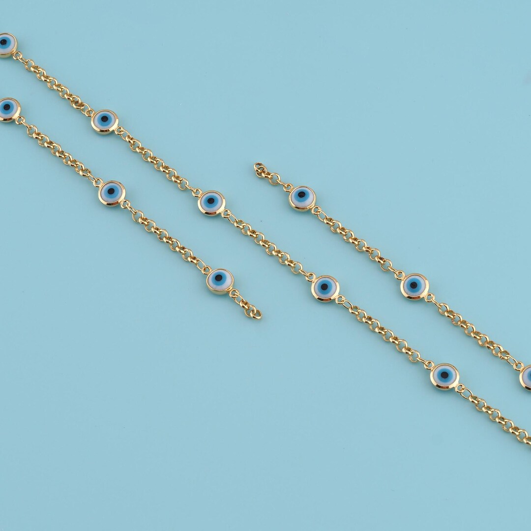 1 Meter 18K Gold Filled Enamel Evil Eye Shape Chain,evil Eye Chain,evil ...