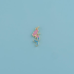 18K Gold Filled mermaid Pendant,Enamel mermaid Charm Necklace,Symbol of Love & Protection,DIY Jewelry Making Supply