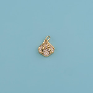 18K Gold Filled CZ shell pendant,Boho Beach Jewelry,Minimalist Coastal Gift,Summer Wedding Necklace,Charm for Jewelry Making