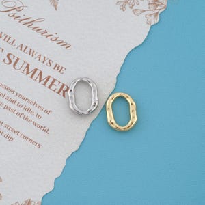 18K Gold and Silver Hammered Organic Oval Slider Charms, Open Irregular Frame Bead Supplies for Jewelry Making
