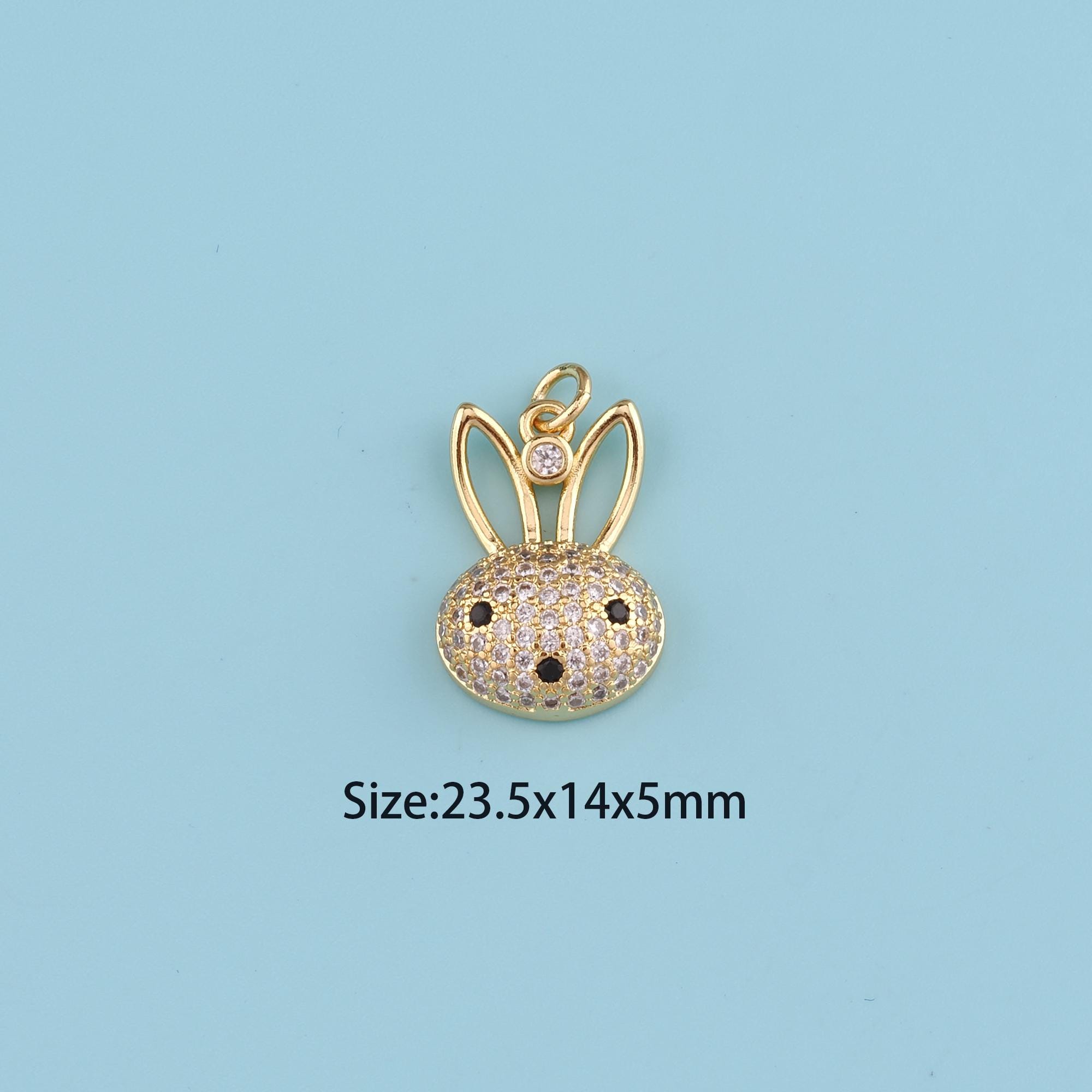 18K Gold Filled CZ Rabbit Pendant,rabbit Charm, Easter Bunny