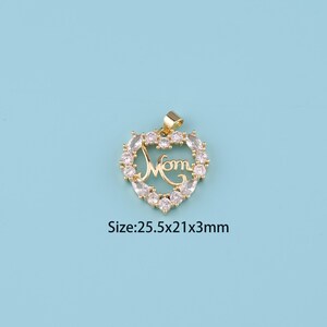 18K Gold Filled CZ heart Mom Pendant,Family Pendant,Mom charm,Gift for Her,Valentine&#39;s Day Gift,DIY Jewelry Supplies