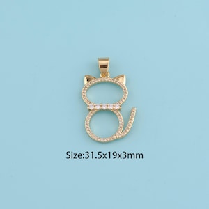18K Gold Filled CZ cat Pendant,cat Pendant,cat charm,Gift for Her,Valentine&#39;s Day Gift,DIY Jewelry Supplies