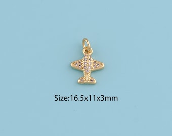 18K Gold Filled CZ Airplane Pendant,Airplane Shaped Airplane Pendant,aircraft charm,Gift for Her,Valentine's Day Gift,DIY Jewelry Supplies