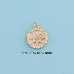 18K Gold Filled round polar star Pendant,Dainty Celestial Jewelry,Enamel polar star Charm Necklace,,Suitable For Jewelry Accessories