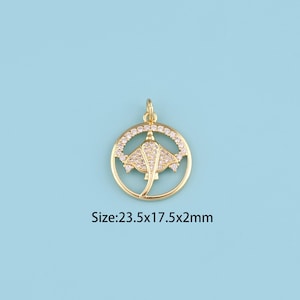 18K Gold Filled CZ manta ray Pendant,round manta ray pendant,Ocean Charm,Gift for Her,DIY Jewelry Supplies