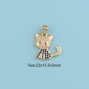 18K Gold Filled CZ cat Pendant,cat Pendant,cat charm,Gift for Her,Valentine&#39;s Day Gift,DIY Jewelry Supplies