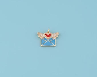 18K Gold Filled Enamel love letter pendant,love letter charm,love letter Charm, Gift for Her,DIY Jewelry Making Supply
