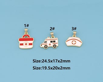 18K Gold Filled Medical Charm Pendant,nurse cap/ambulance/first aid kit charms,Medical Jewelry Gift