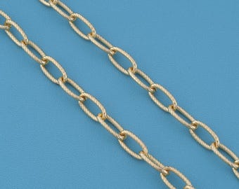 1 meter 18KGold Filled Textured Oval Paperclip Chain, Twisted Wire Link Chain, DIY Necklace Bracelet Hand‑made Jewelry Making Bulk Findings