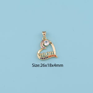 18K Gold Filled CZ heart Mom Pendant,Family Pendant,Mom charm,Gift for Her,Valentine&#39;s Day Gift,DIY Jewelry Supplies